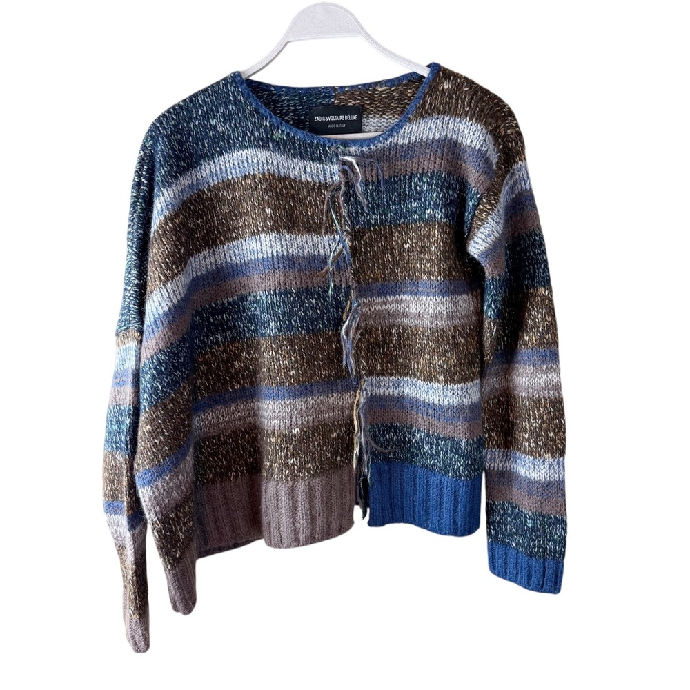 Zadig & Voltaire Jemma Deluxe Striped Knit Asymmetrical Sweater Sz S Italy‎
